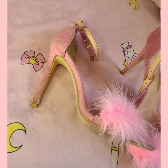 Fluffy feather lace up high heels Sandals barbie - Picture 2 of 4